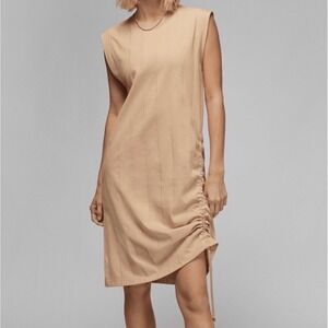 Jordan Sleeveless Ruched‎ Dress Women Small Tan Good Ribbed Jumpman DQ4400-241